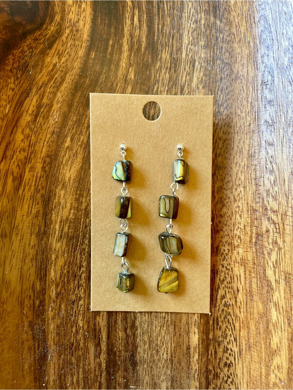 Irregular Glass Drop Abalone Shell Earrings - Picture 5 of 5